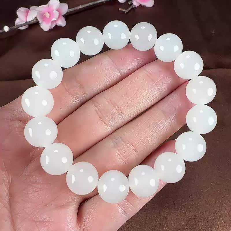 秒杀 天然新疆和田玉羊脂玉12mm圆珠手链 - 手链/手环 - 玉石 