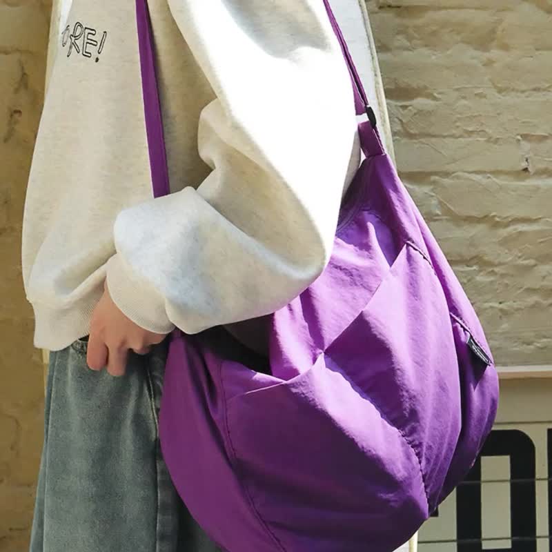 sobag休闲简约大容量单肩斜挎防水尼龙布包女日系百搭通勤饺子包 - 侧背包/斜挎包 - 尼龙 紫色