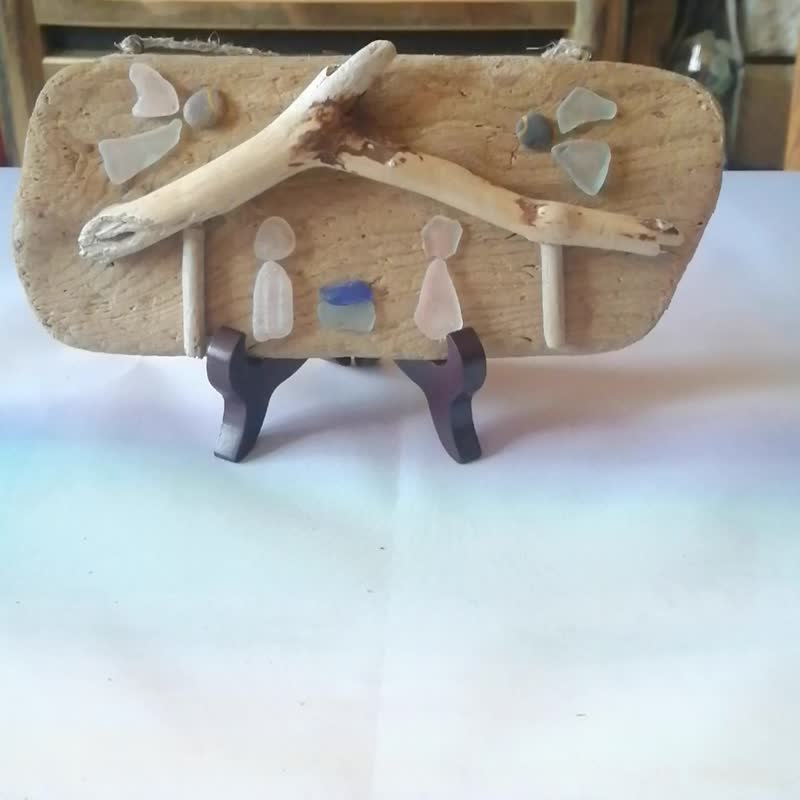 Christmas Nativity Scene.Sea Glass Art.Driftwood Nativity ornament.Manger Scene - 玩偶/公仔 - 木头 多色