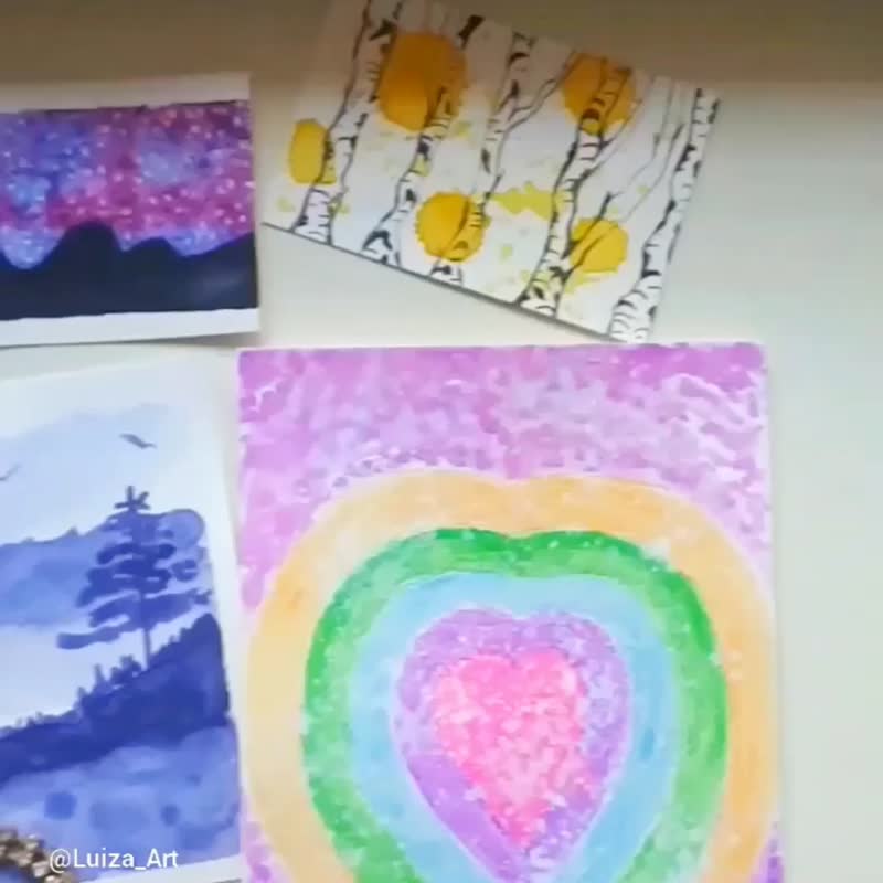 原画白花 ACEO 艺术卡花卉抽象花油 - 墙贴/壁贴 - 其他材质 多色