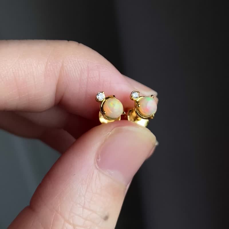 蛋白石耳环 天然石 Opal 纯银镀 18K 金 - 耳环/耳夹 - 半宝石 多色
