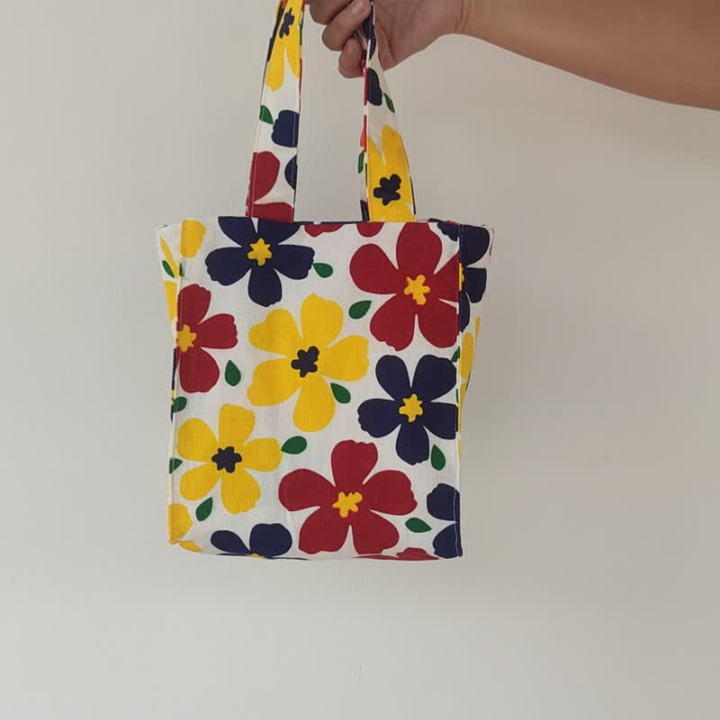 DB Colorful Bag - 双面印花七彩花朵手提包 - 手提包/手提袋 - 棉．麻 多色