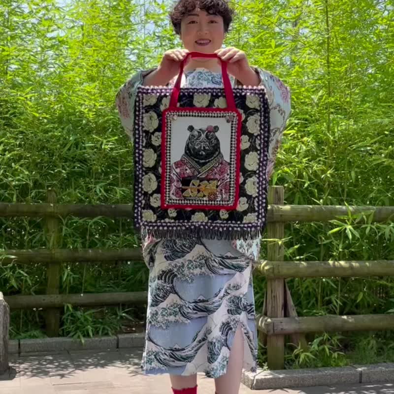 日式女用手工刺绣手提包 河马刺绣包 - 手提包/手提袋 - 绣线 多色
