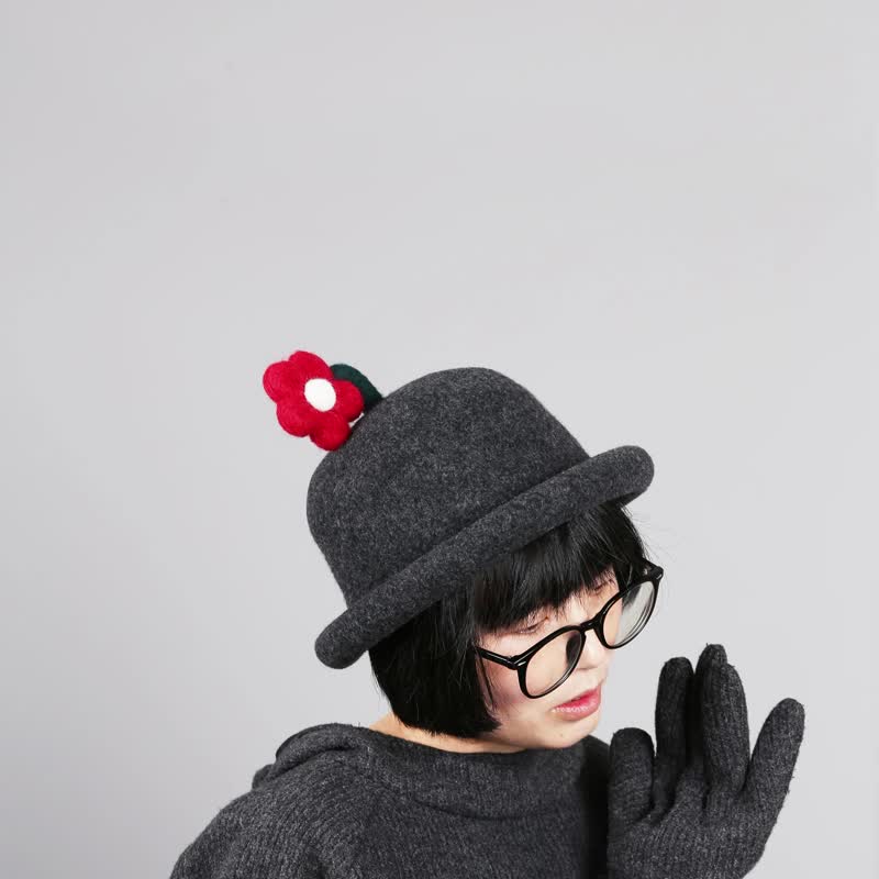 织布云麻麻原创设计羊毛渔夫帽女春秋季百搭日系甜美可爱保暖帽子 - 帽子 - 羊毛 多色