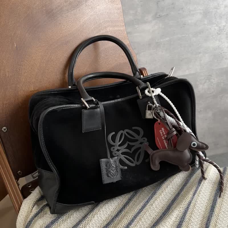 Loewe Amazona 36 Anagram 黑色牛皮拼麂皮手袋 - 侧背包/斜挎包 - 真皮 黑色
