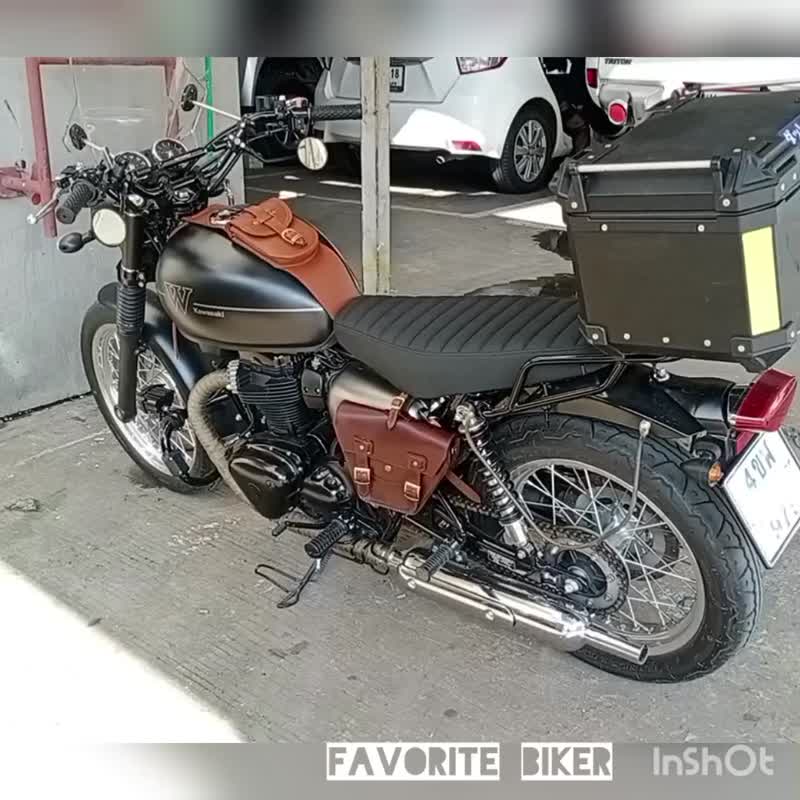 Kawasaki W800 W650 (Real Leather)Bag Strap Gas Fuel Tank - 其他 - 真皮 黑色