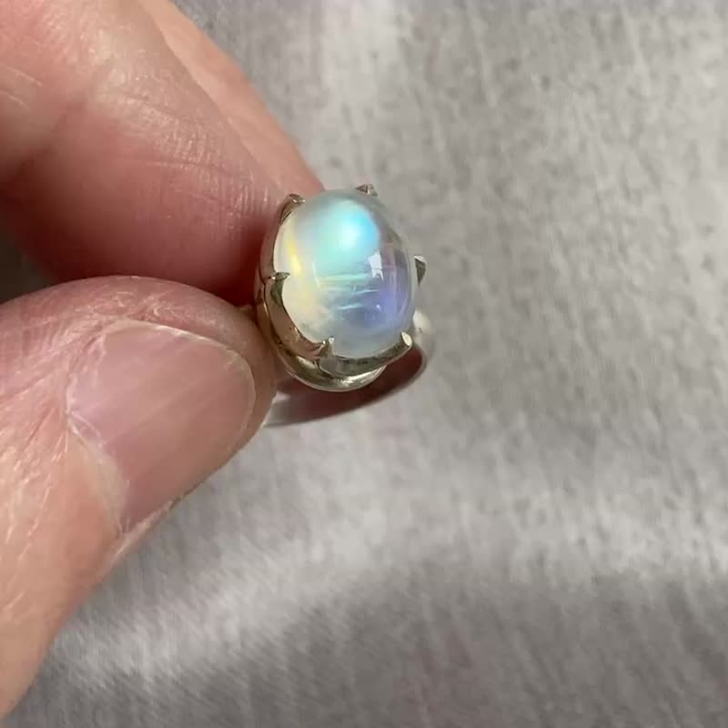 天然 月光石 戒指 尼泊尔 手工制 925纯银 - 戒指 - 半宝石 