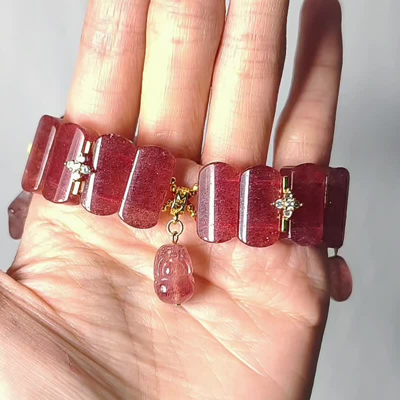 顶级红草莓晶 貔貅 心想事成 星月交辉 招财 成功 手链 单品 礼物 - 手链/手环 - 宝石 红色