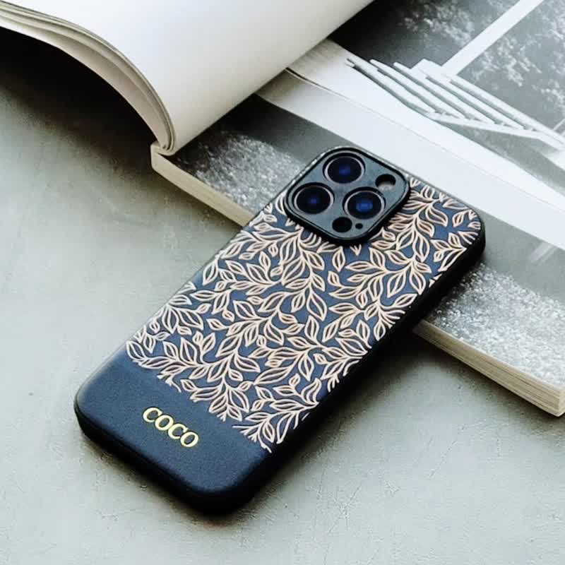 浮光叶影|头层牛皮iphone16pro手机壳15plus保护皮套14苹果13防摔 - 手机壳/手机套 - 真皮 多色