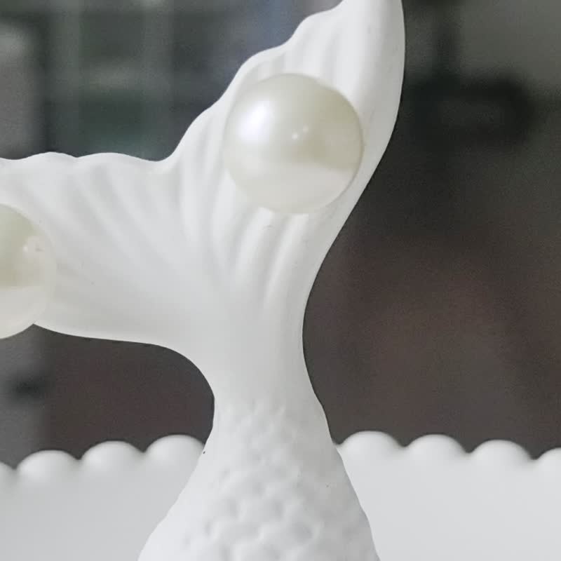 龙珠 天然淡水珍珠 大珍珠 极光 炫彩 简约 耳环 - 耳环/耳夹 - 珍珠 白色