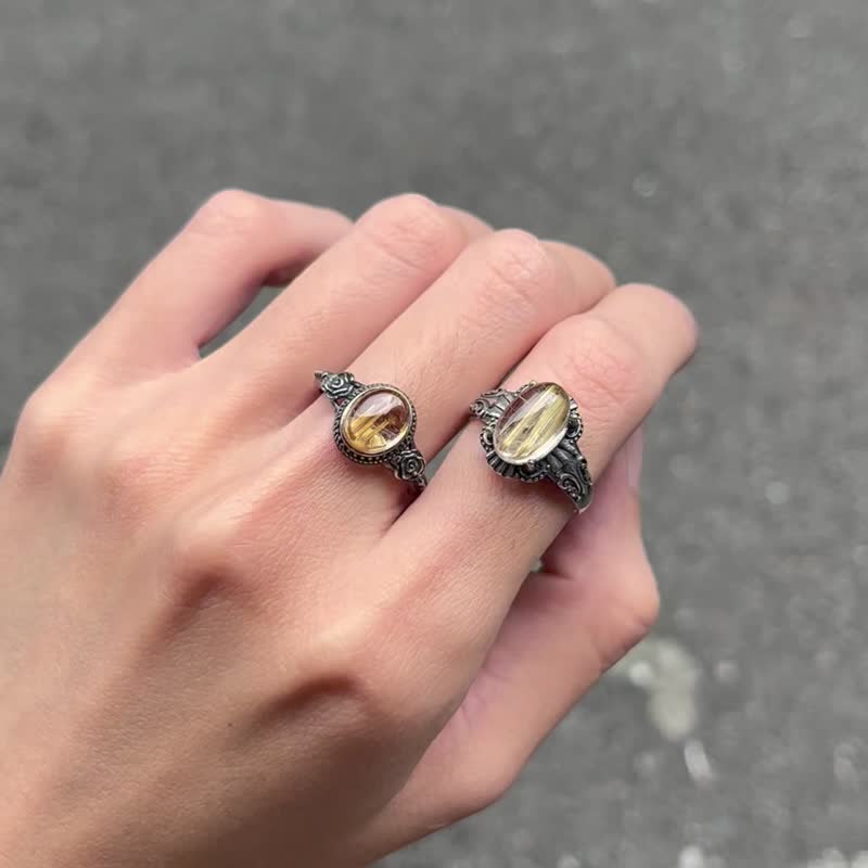 喜迎瑶 925银 铜发晶 铜钛晶 发晶 活口 戒指 手工银饰 民族风 - 戒指 - 水晶 橘色