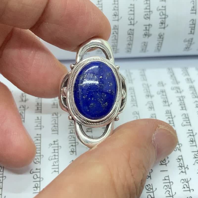 天然 青金石 戒指 尼泊尔制 925纯银 手工制 - 戒指 - 半宝石 蓝色