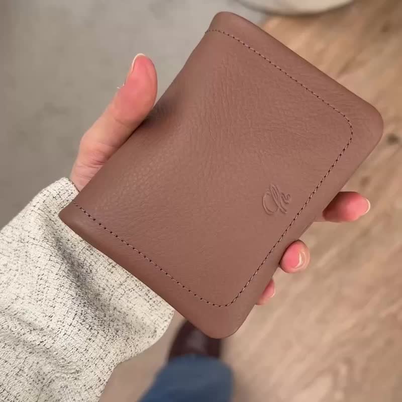 Souffle 真牛皮折叠钱包/短夹 ;柔软的触感 - 摩卡慕斯色 - 皮夹/钱包 - 真皮 咖啡色