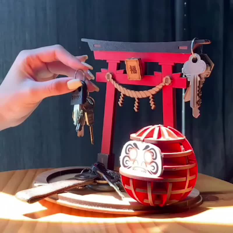 【手作DIY】鸟居 玄关钥匙收纳架 置物盘 玄关摆件 达摩 日本神社 - 木工/竹艺/纸艺 - 木头 咖啡色