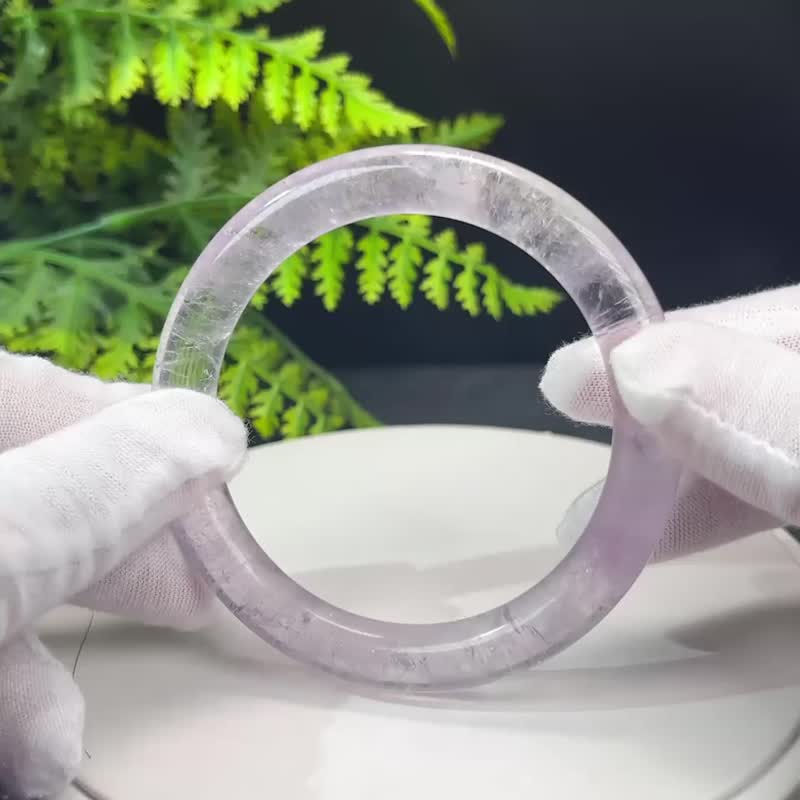 精品 浅紫水晶手镯 61MM 冰透闪片星光圆条紫色水晶手环 灵性精神 - 手链/手环 - 水晶 紫色