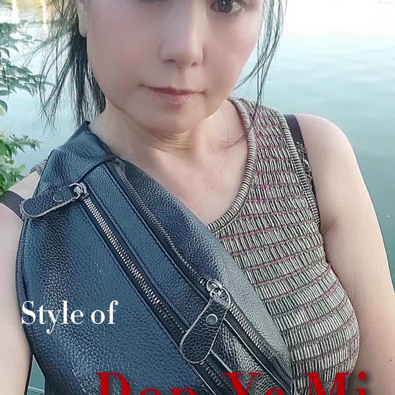 米唐亚时尚-多功能牛皮腰包 皮革运动休闲包 - 侧背包/斜挎包 - 真皮 