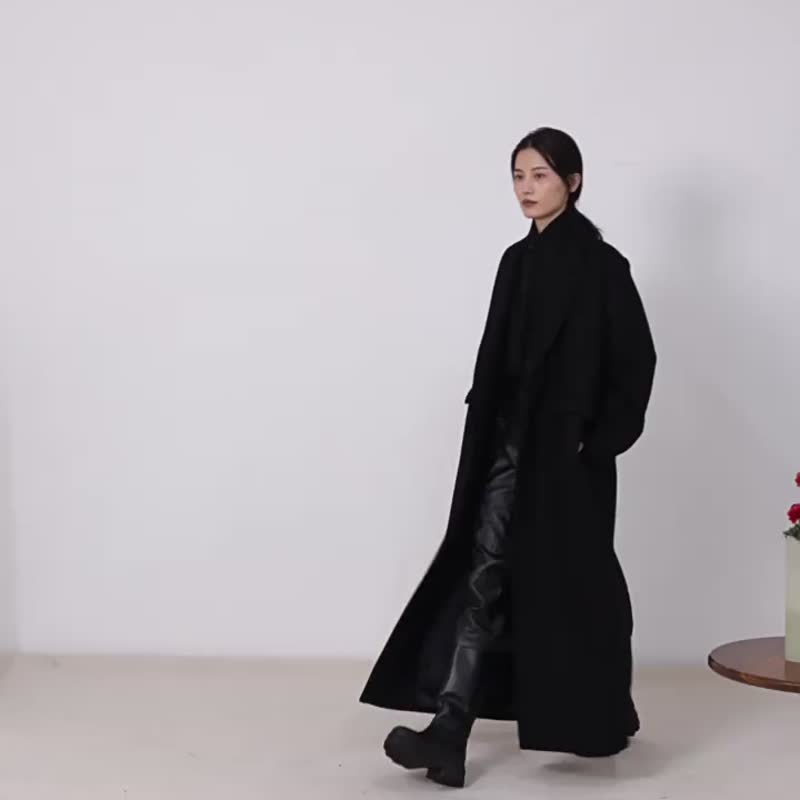 黑色 柏林冬夜 无性别超强气场通勤进口羊毛长西装外套 - 女装休闲/机能外套 - 羊毛 黑色