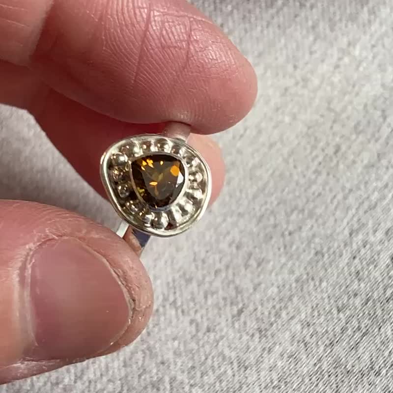 天然 芥末黄 碧玺 戒指 尼泊尔 手工制 925纯银 - 戒指 - 宝石 