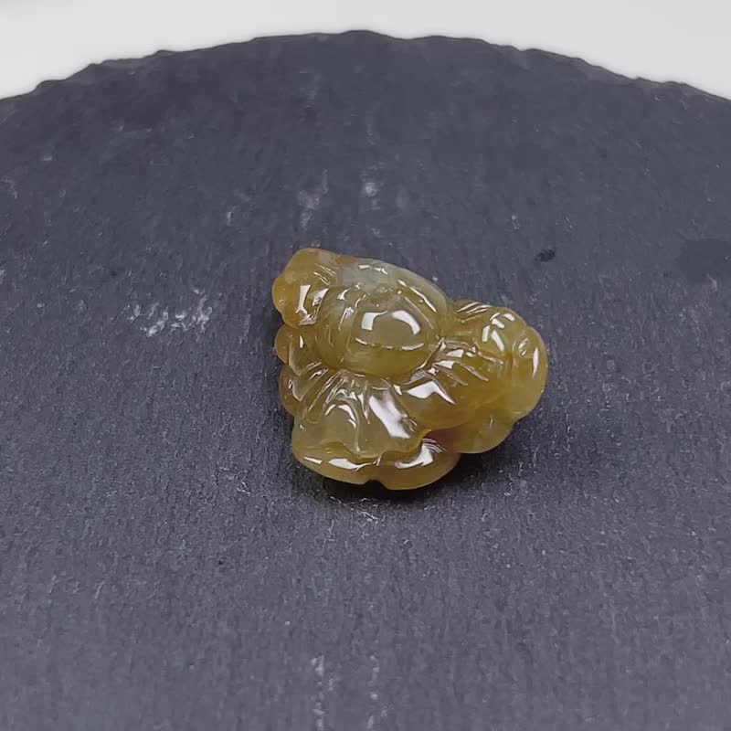 冰种黄翡翠牡丹 | 天然A货翡翠 | 送礼 - 吊饰 - 玉石 黄色
