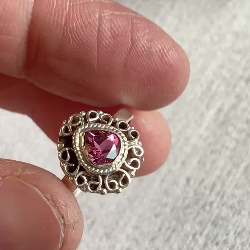 天然 粉碧玺 戒指 尼泊尔 手工制 925纯银 - 戒指 - 宝石 粉红色