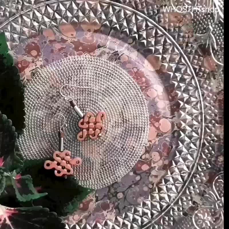 古风扩香  桃木如意结 925 纯银耳环 自选香味 连礼盒 - 耳环/耳夹 - 木头 咖啡色