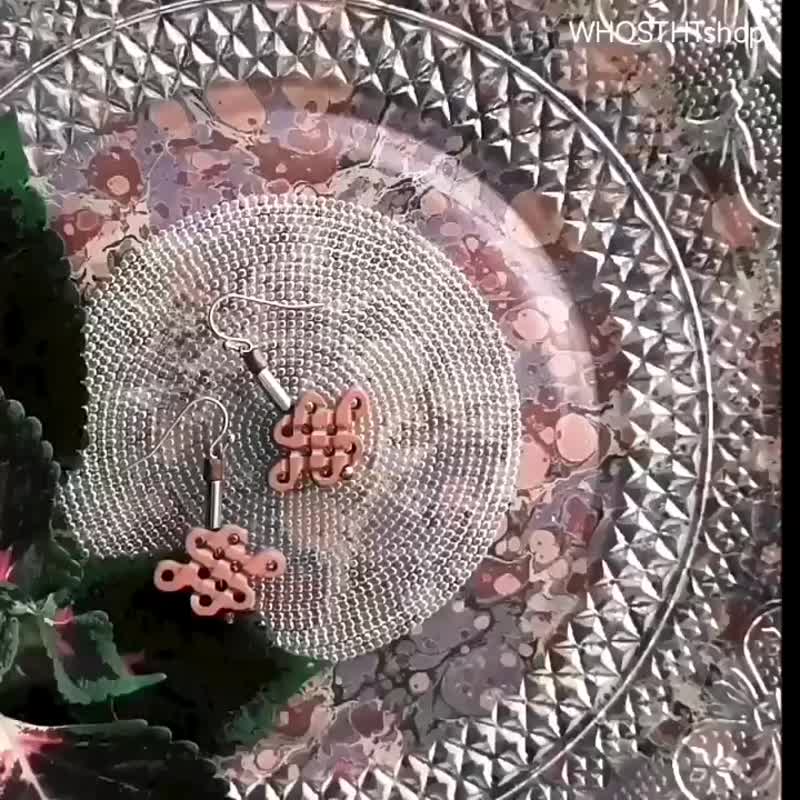 古风扩香  桃木如意结 925 纯银耳环 自选香味 连礼盒 - 耳环/耳夹 - 木头 咖啡色