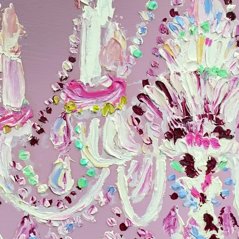 现代枝形吊灯 纸板上原创油画 抽象艺术 野兽派艺术 墙面装饰 - 墙贴/壁贴 - 其他材质 粉红色