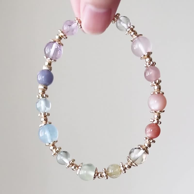 【彩虹】白水晶、粉晶、橙月光、太阳石、黄水晶、钛晶、黄水晶 - 手链/手环 - 水晶 多色