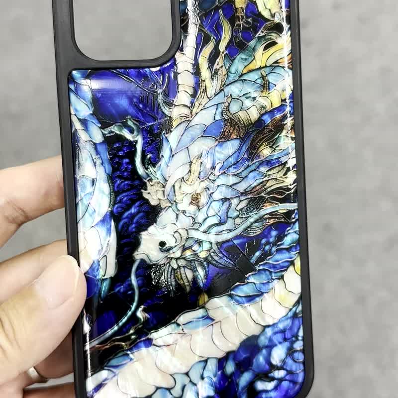 龙 天然贝壳 iPhone 16 耐冲击保护套 花窗玻璃 可定制名字 053 - 手机壳/手机套 - 贝壳 蓝色