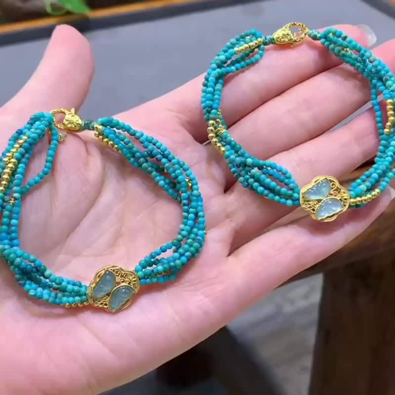 天然原矿绿松石麻花手链高瓷高纯度原矿绿松石吸金蝴蝶辟邪保平安 - 手链/手环 - 玉石 