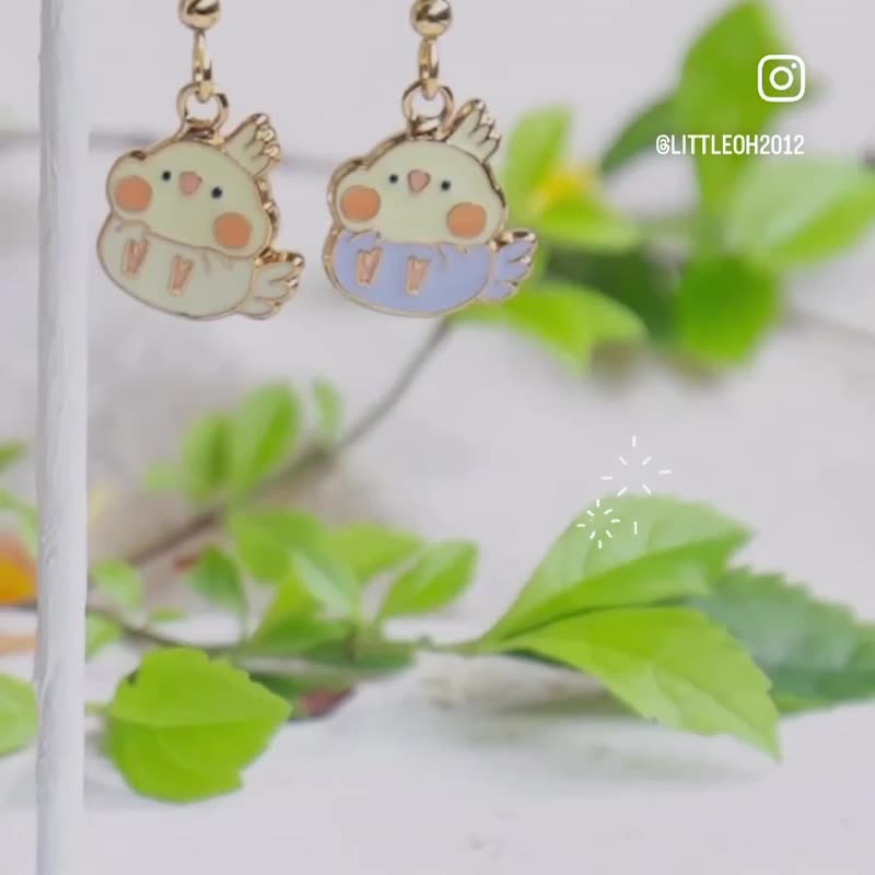 玄凤 Cockatiel 鹦鹉 鸟 夹式耳环 低敏钢针 生日礼物 纸盒包装 - 耳环/耳夹 - 珐琅 黄色