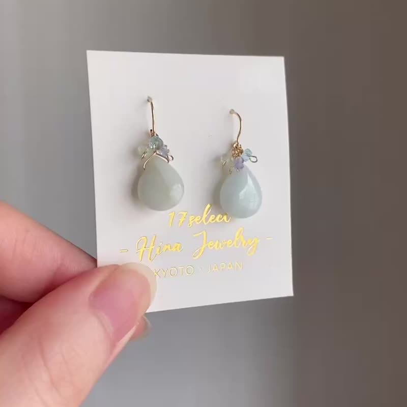14KGF 绿柱石 春天短耳环 / 四月诞生石 / 耳夹 - 耳环/耳夹 - 宝石 蓝色
