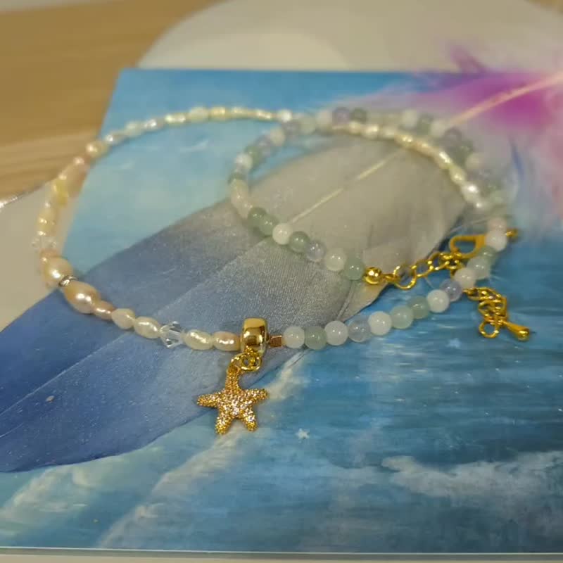 湖水绿梦幻晶石珍珠项链 -海星坠饰 - 项链 - 珍珠 
