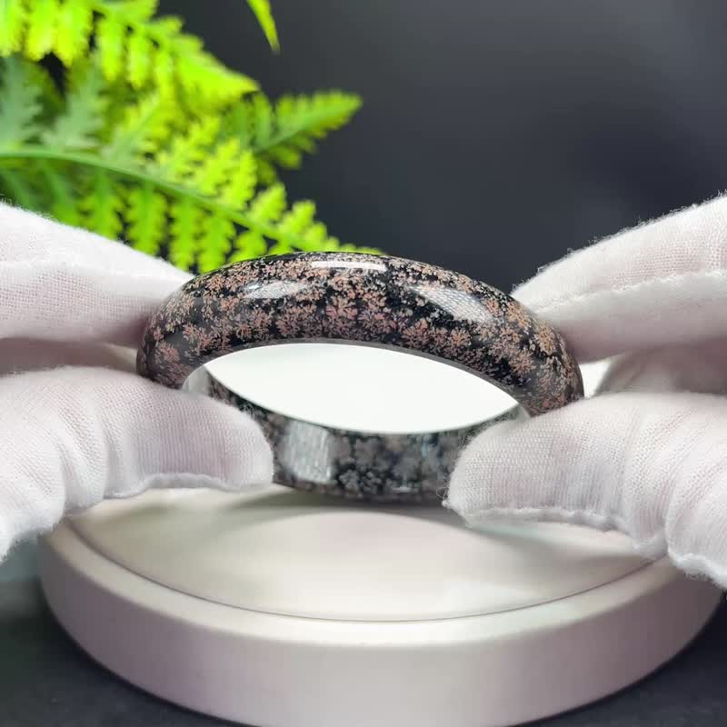 精美 雪花曜石手镯 57MM 粉白花黑曜石手环 稳定情绪冷静脉轮调和 - 手链/手环 - 半宝石 
