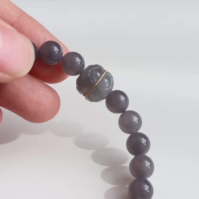 天然烟紫和田玉手链  冰底烟紫料 脂份细腻 烟紫并蒂莲 好运连连 - 手链/手环 - 玉石 