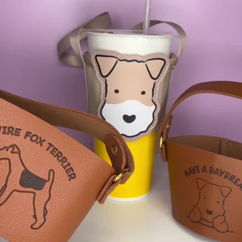 Wirefoxterrier 刚毛猎狐梗 皮革饮料袋 站姿款 - 其他 - 人造皮革 咖啡色