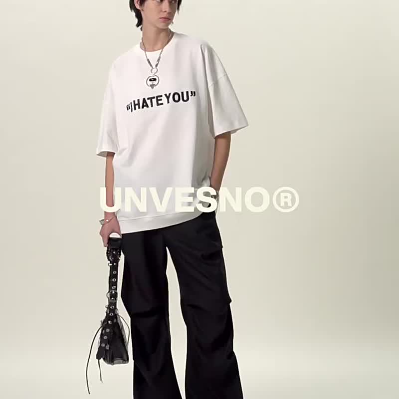 UNVESNO 字母文字刺绣潮牌休闲情侣宽松打底短袖T恤男 SWS-1236 - 男装上衣/T 恤 - 棉 