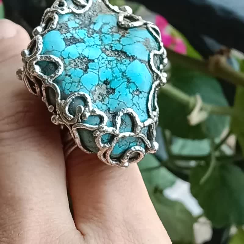 绿松石手工银戒 纯银戒指 ~**Cloud**~ Turquoise Silver Ring - 戒指 - 纯银 
