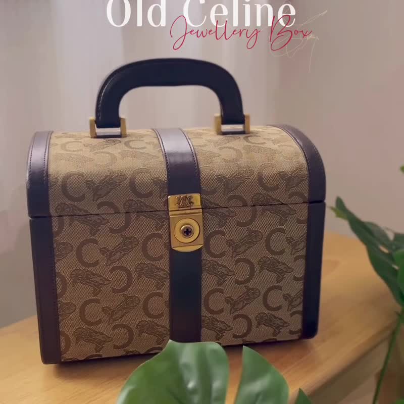 中古正品Celine思琳马车老花皮革手提化妆箱 收藏品级别 复古优雅 - 手提包/手提袋 - 真皮 咖啡色