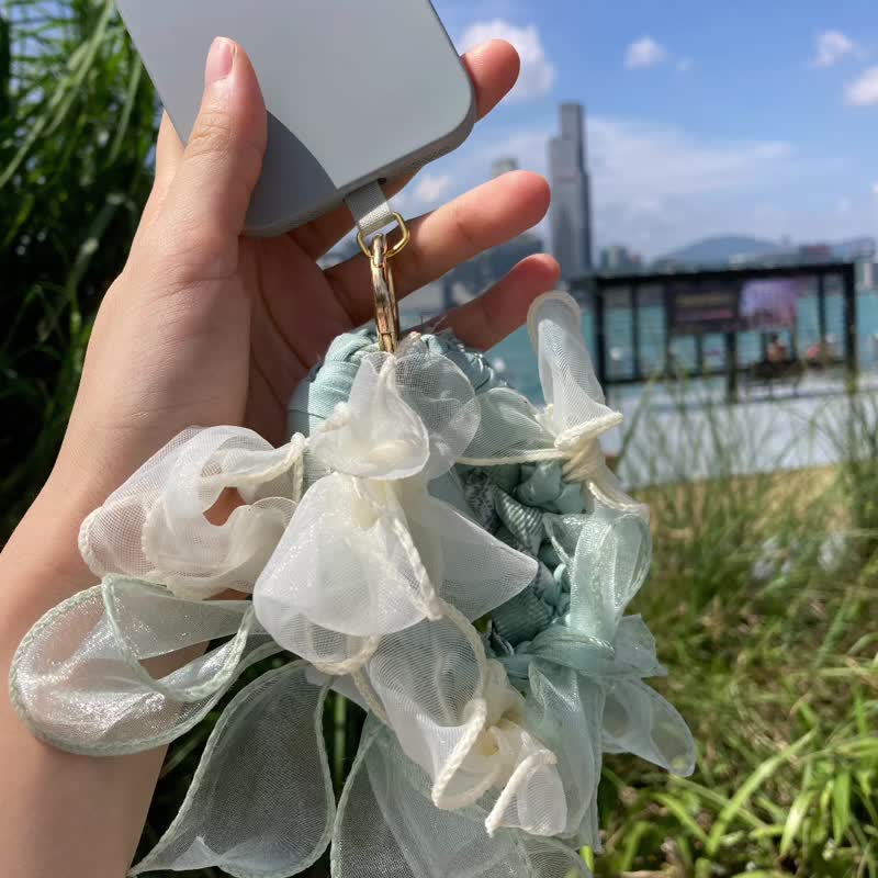 JK绿色 格色 蝴蝶结 4way 手机挂绳 发圈 猫颈圈 匙扣 手腕花 - 手机配件 - 其他人造纤维 绿色