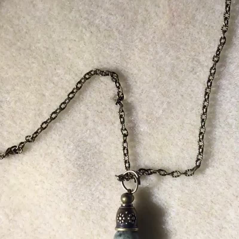 Scouter pendant necklace,decorated with african turquoise bead,unique handmade - 项链 - 其他金属 绿色