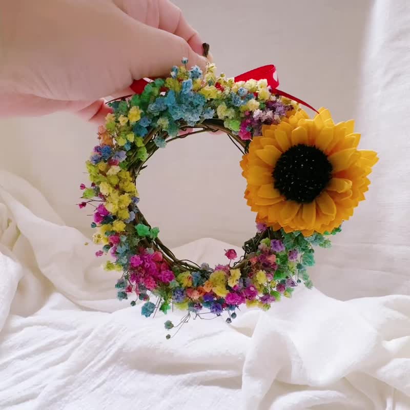 花园哩趣 太阳花旅程迷你花圈 毕业礼物 祝福礼物 缤纷彩虹满天星 - 干燥花/捧花 - 植物．花 多色
