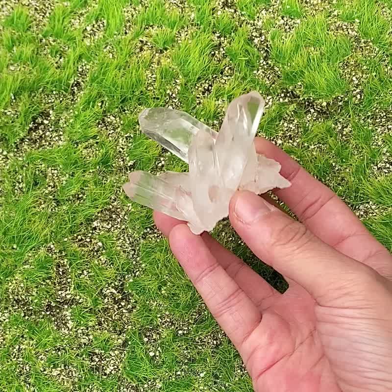 天然能量白水晶可爱花型晶花簇 家居 办公室 疗愈 消磁 能量 摆件 - 摆饰 - 水晶 白色