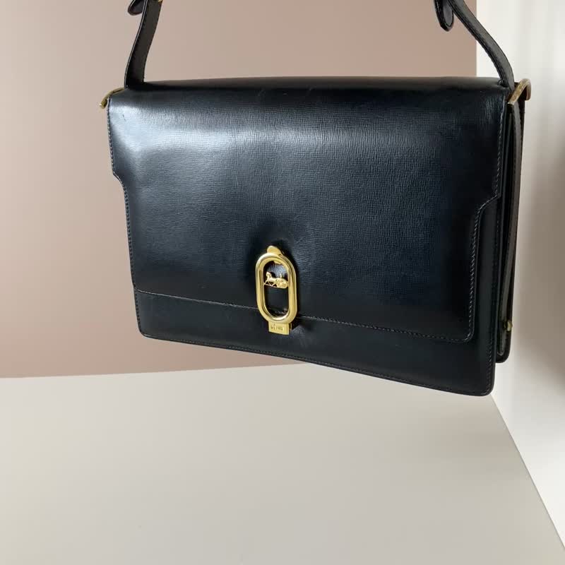 【LA LUNE】中古二手Celine马车黑色皮革单肩侧背斜背腋下包手袋 - 侧背包/斜挎包 - 真皮 黑色