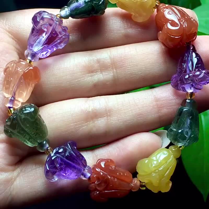 天然多宝白菜手链档位挂饰整条手链有红水晶绿幽灵黄兔 - 摆饰 - 水晶 