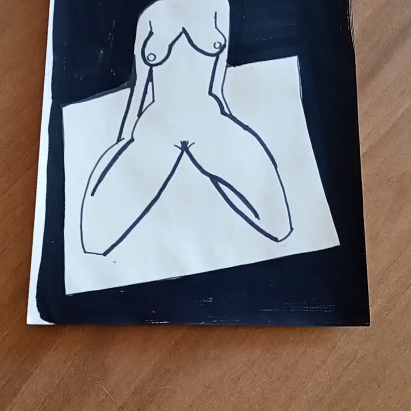 跪在讲台上裸体画现代风格，黑白艺术画 - 海报/装饰画/版画 - 纸 白色