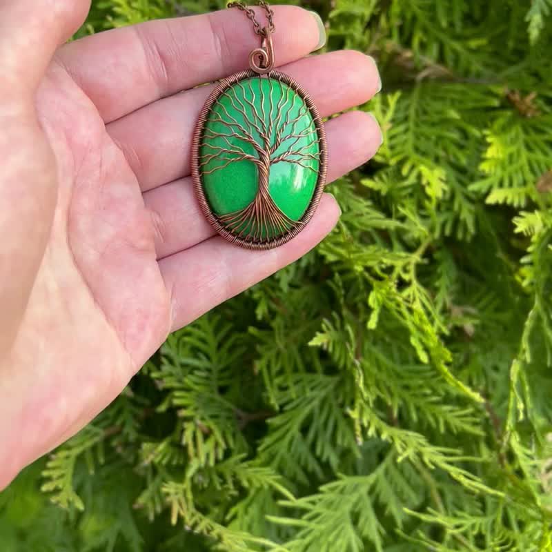 Jade Tree of Life Necklace Good Luck Tree Necklace Anxiety Relief Necklace - 项链 - 半宝石 绿色