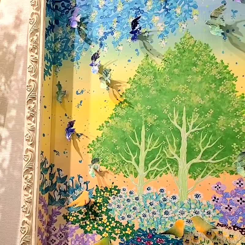 仅 1 件 [两棵树] 原画压克力艺术室内收藏雀风景壁挂森林 - 海报/装饰画/版画 - 木头 黄色