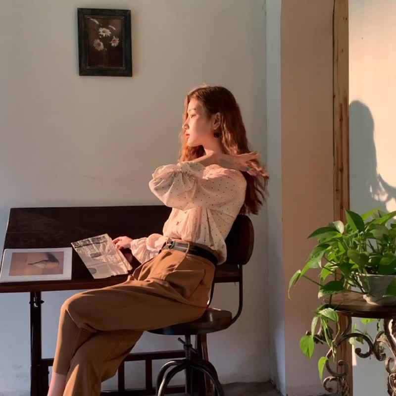 复古咖色高腰垂感显瘦 休闲西装裤哈伦裤长裤秋装 - 女装长裤 - 聚酯纤维 咖啡色