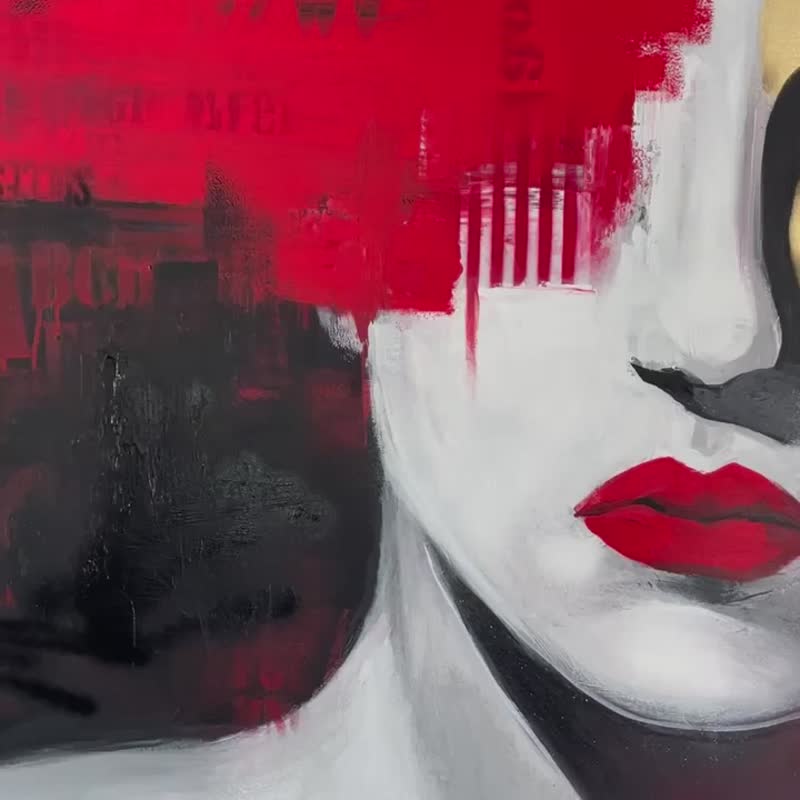 抽象女性压克力画红唇墙艺术原创黑白艺术 - 墙贴/壁贴 - 压克力 灰色